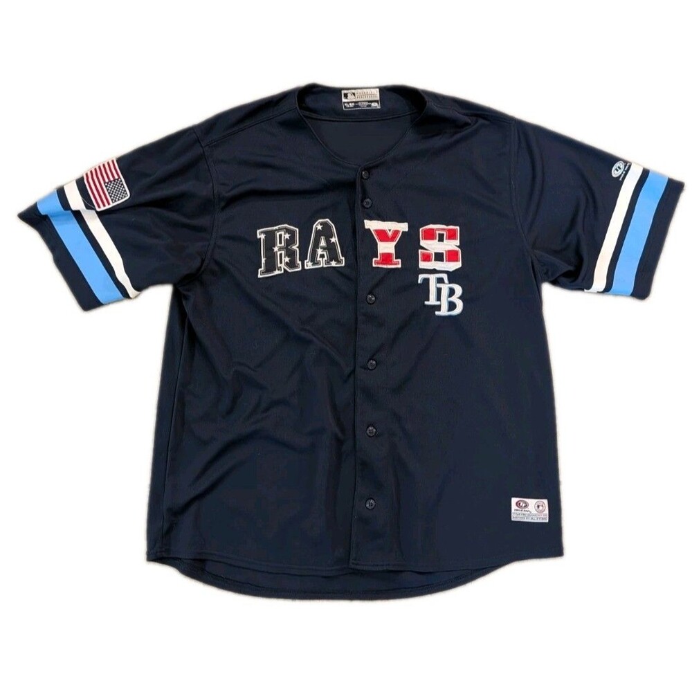 Tampa Bay Rays True Fan Jersey XL 46-48 Navy USA Flag Patch MLB Baseball